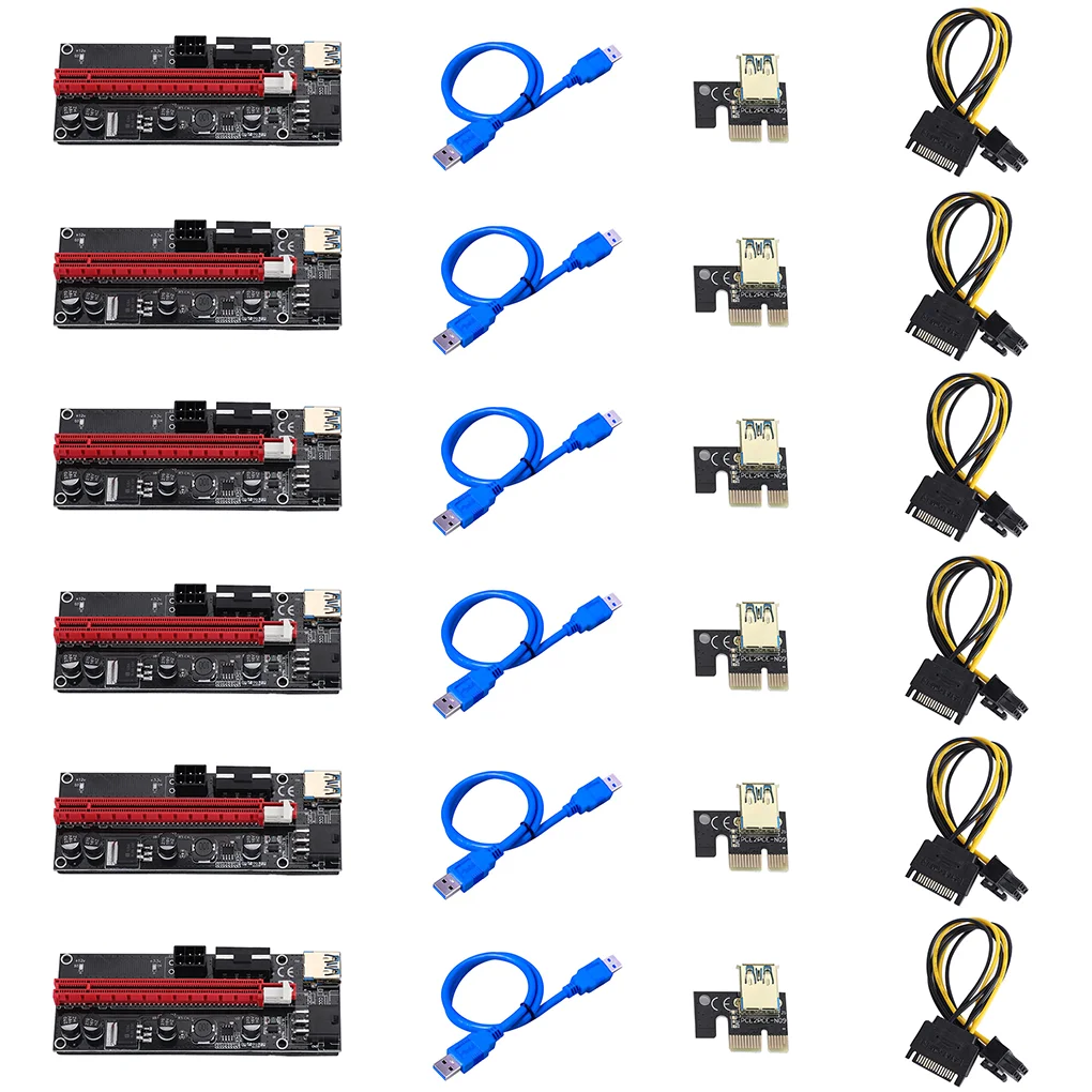 

6pcs 006C PCIe 1x to 16x Express Riser Card Graphic pci-e riser Extender 60cm USB 3.0 Cable SATA to 6Pin Power for BTC mining
