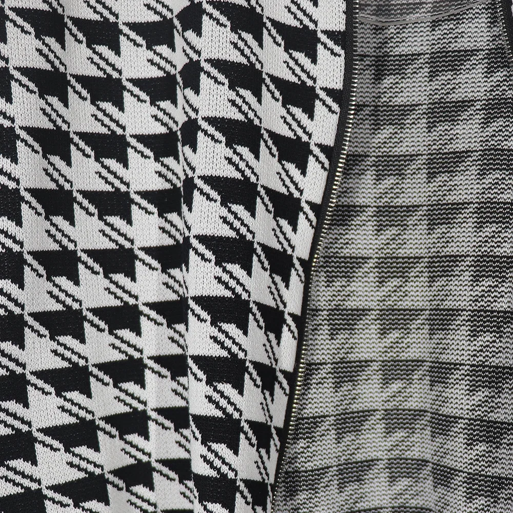 

Houndstooth Knitted Two-Piece Suit African Plus Size Womens Long-Sleeved Top And Trousers With Elegant Sweater Stretch Suit 2021