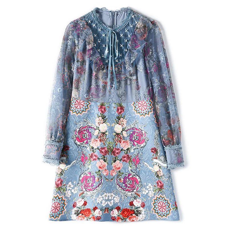 

Laurence family RMOJUL new spring/summer 2021 women's clothing with nail bead printed lace stitching printed dresses