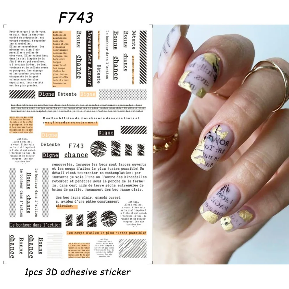 

3D Sticker Punk Design Letter Art Line Butterfly Leaf Geometric Nail Charm Set Sticker Decorative Nail Art Transfer Decal F742