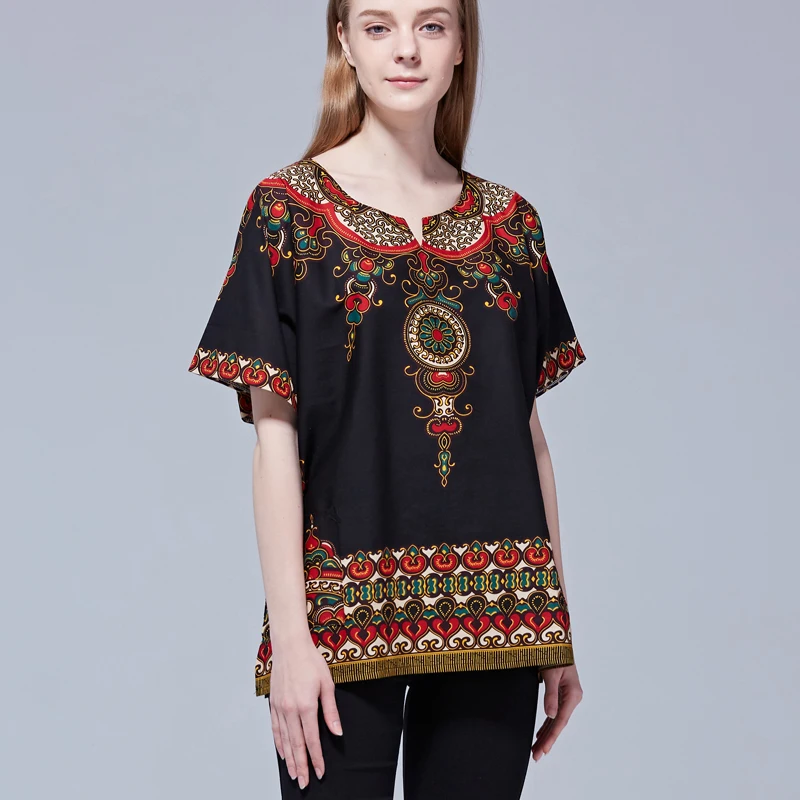 

2019 Newest Dashiki African Traditional Pattern Printed Black Pure Cotton Soft Textured Fashion Unisex