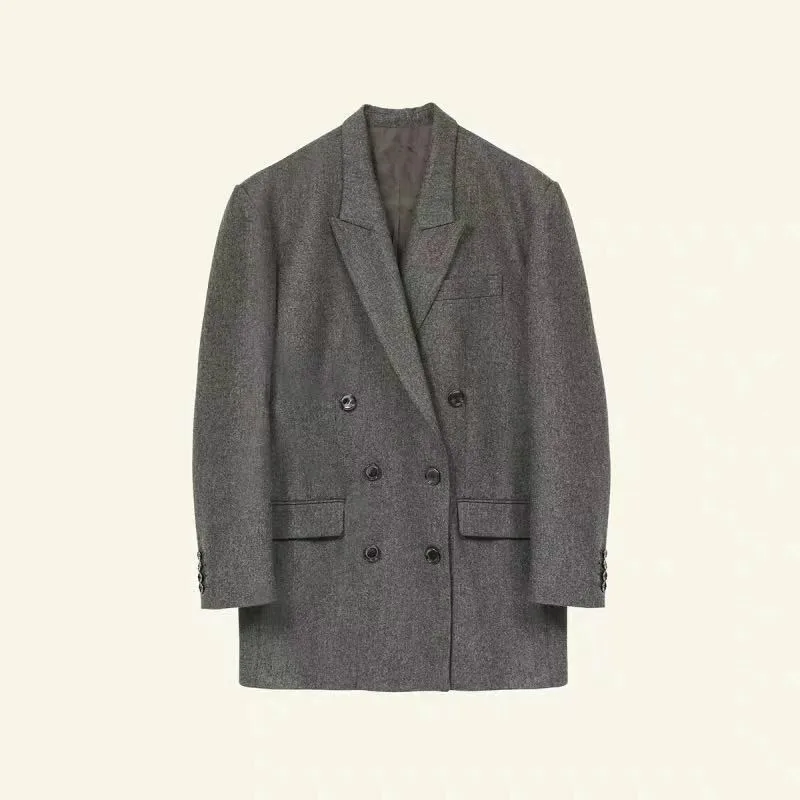 

2020 autumn and winter new solid color double-breasted wool suit women's jacket