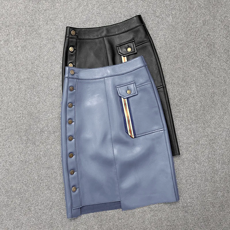 

Spring Autumn 2021 Women's Genuine Leather irregular Skirts Chic OL elegant Leather Skirt C085