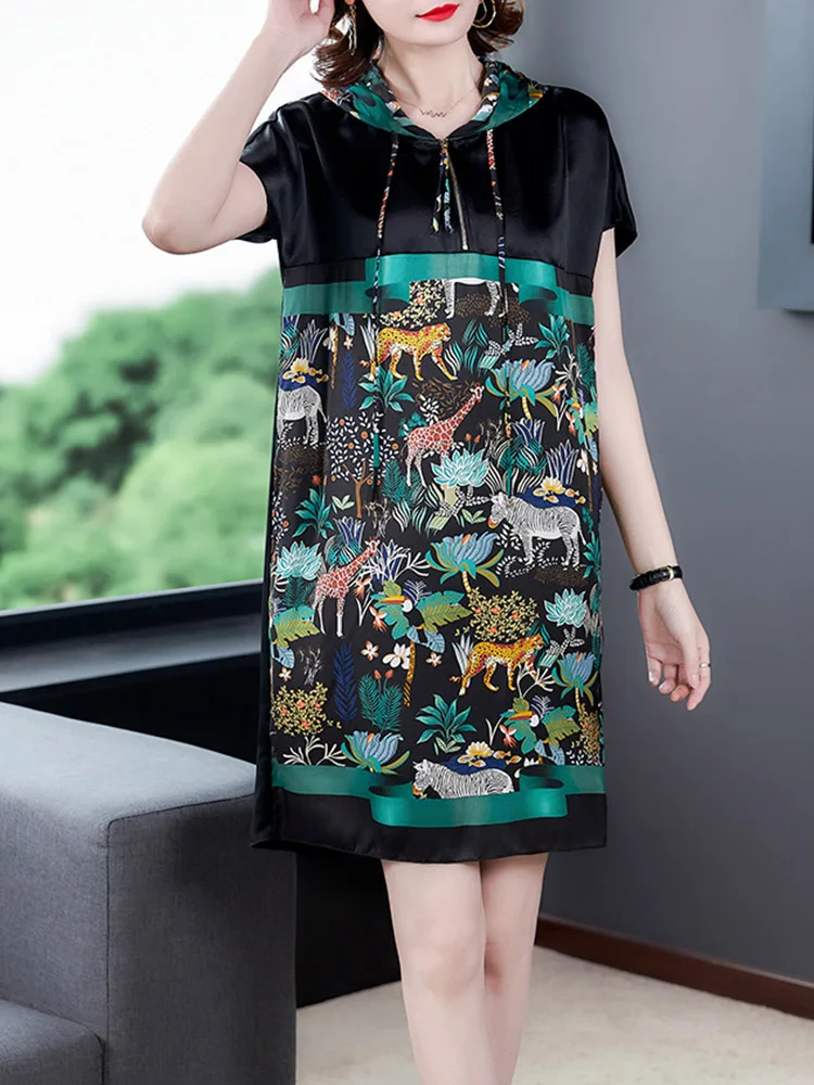 

Western Style Anti-Aging Satin Midi Dresses Female 2021 New Summer Dress for Middle Age Women Causal Dress Ropa Mujer Verano