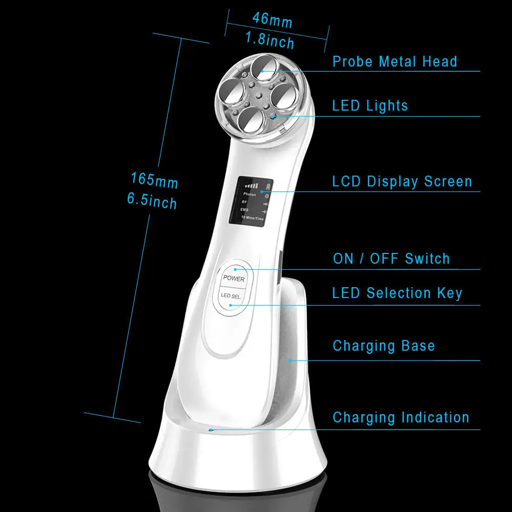 5 в 1 светодиодный RF EMS для подтяжки кожи, радиочастотный аппарат для мезотерапии и электропорации лица