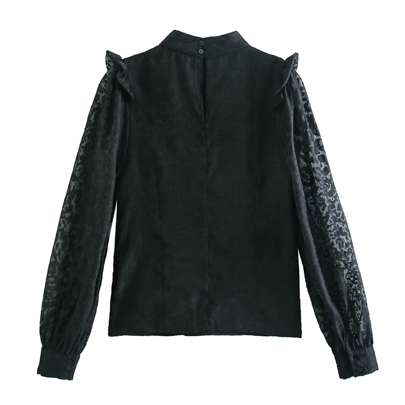 

Spring and autumn women's casual solid color ruffle trim shirt