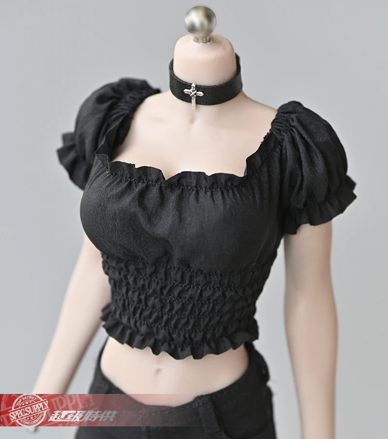

1/6 soldier puff sleeve pleated top clothes model for 12 inch action figure body