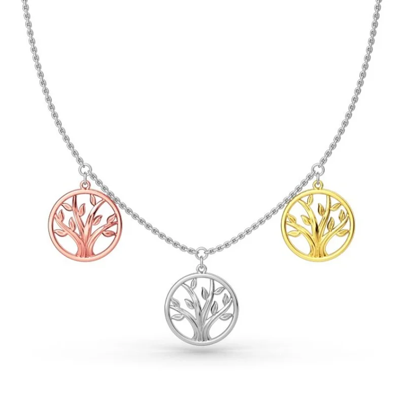

Luxury creative three-color tree of life round pendant necklace beautiful necklace women fashion romantic banquet jewelry gift