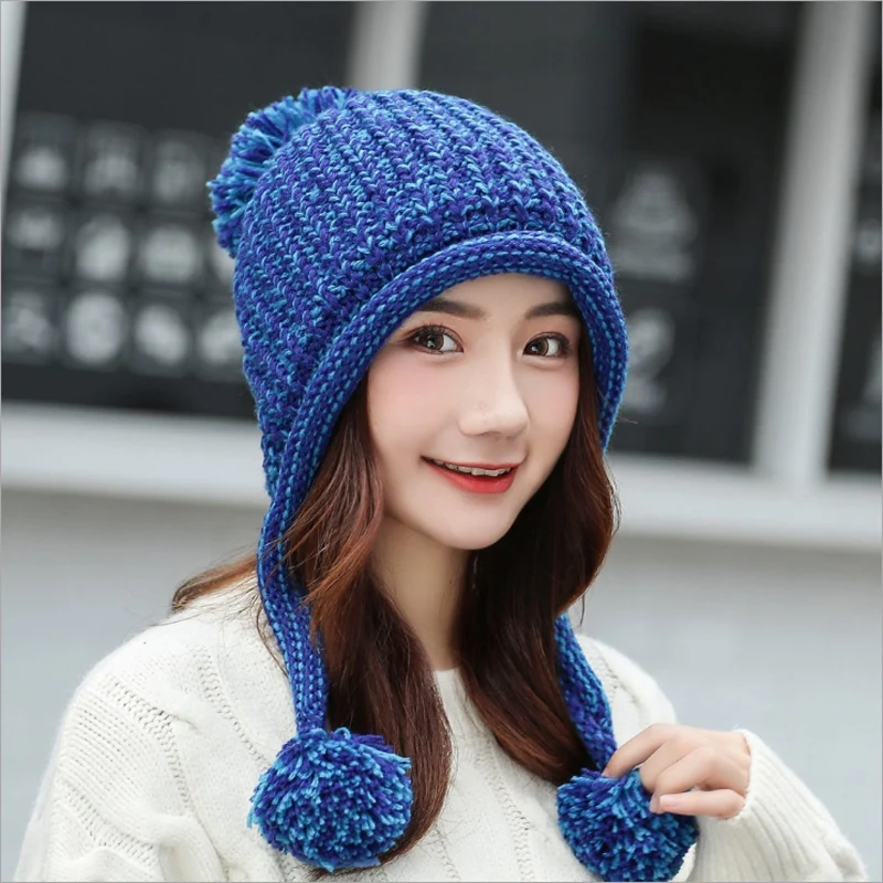 Утолщенная Лыжная зимняя шапка новинка 2019 модные вязаные помпоны зимние женские