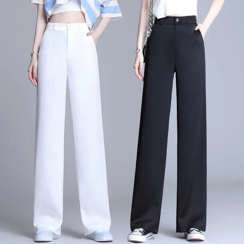 

Женские прямые брюки с высокой талией HI-FASHION, корейские свободные брюки с широкими штанинами в Корейском стиле, женские свободные уличные бр...