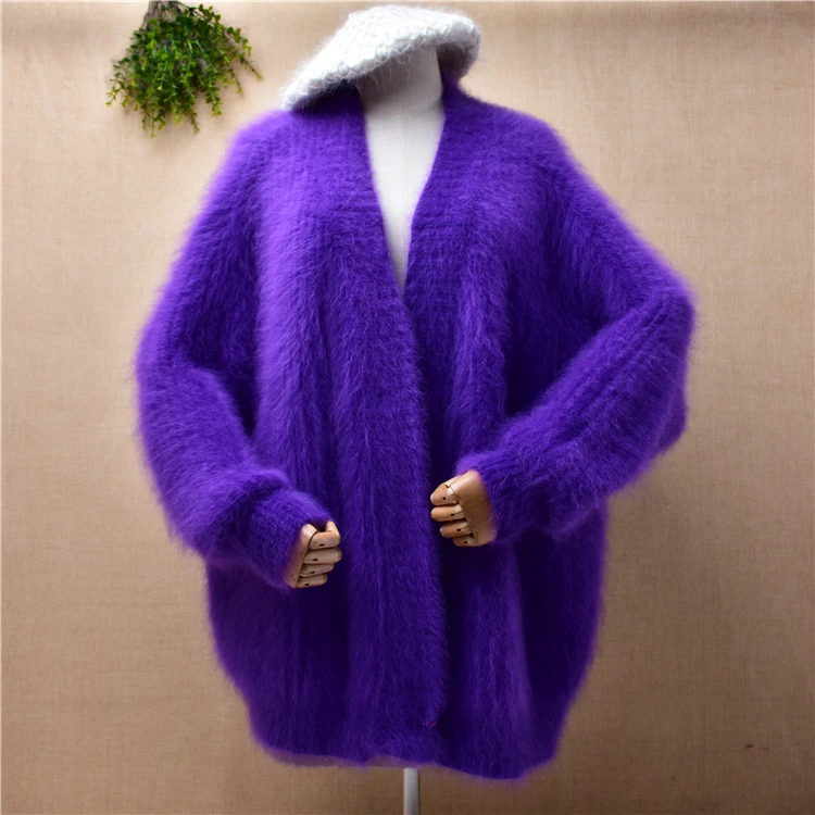 

female women winter thick warm hairy mink cashmere knitted long sleeves lazy oaf plus size loose cardigan mantle coat sweater