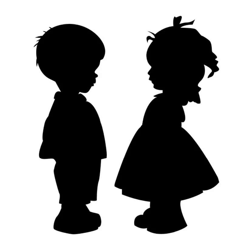 

Cute Boys And Girls Holding Hands Motorcycle Decals Car Stickers Car Styling Accessories Black/Silver 12.5*15CM