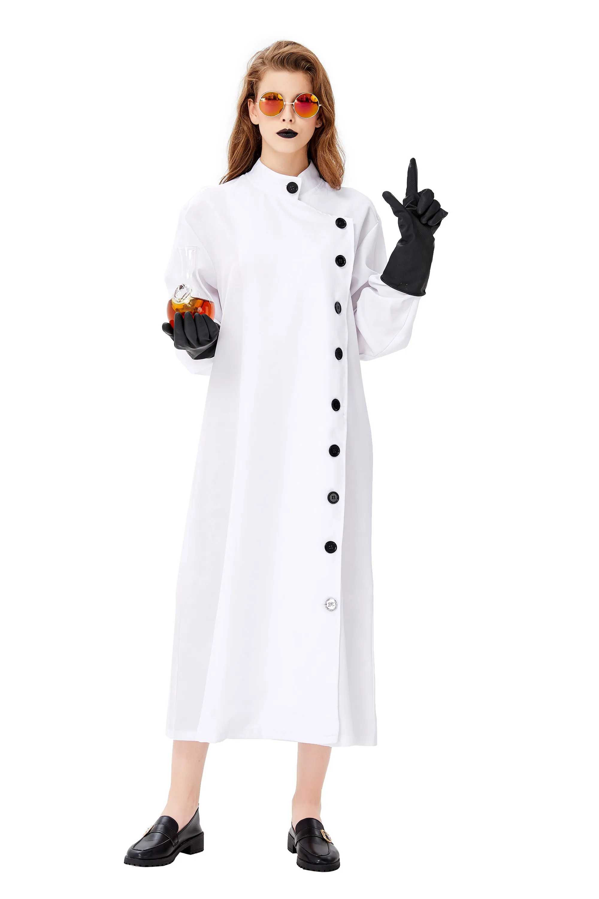 

3pcs Unisex Crazy Scientist White Long Robe Halloween Cosplay Costume