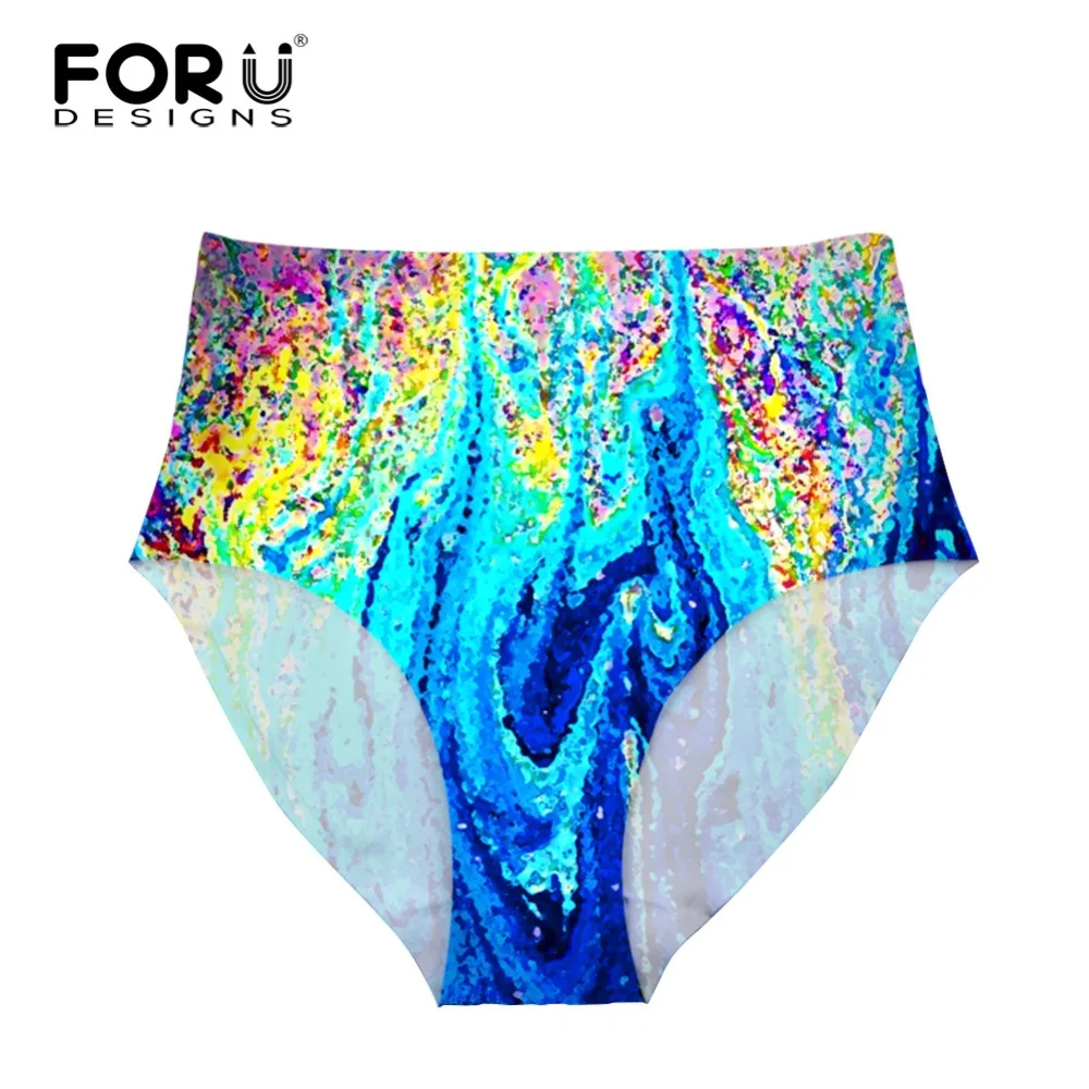 

FORUDESIGNS Colorful Graffiti Ladies High Rise Underwear Crotonless Panties Elastic Seamless Woman Bikinis Intimates For Girls