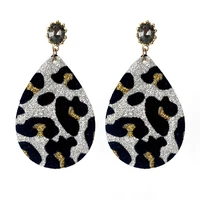 shiny faceted zircon glitter leopard print leather dangle drop earrings for women original new design sexy waterdrop earrings