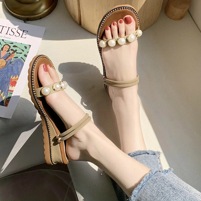 

Black Platform Sandals 2021 Women's All-Match Female Shoe Med Two Weare Clear Heels Clogs Wedge Espadrilles New Flat Elastic Ban