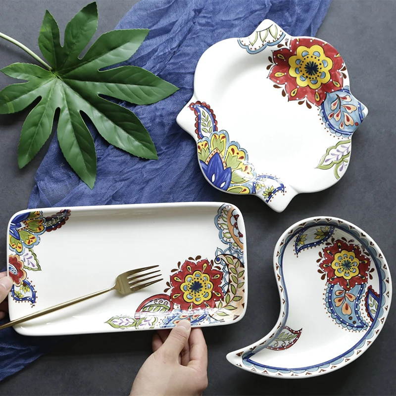 

European creative irregular ceramic plate and dish breakfast dessert salad plate dish tray plate ceramic western tableware