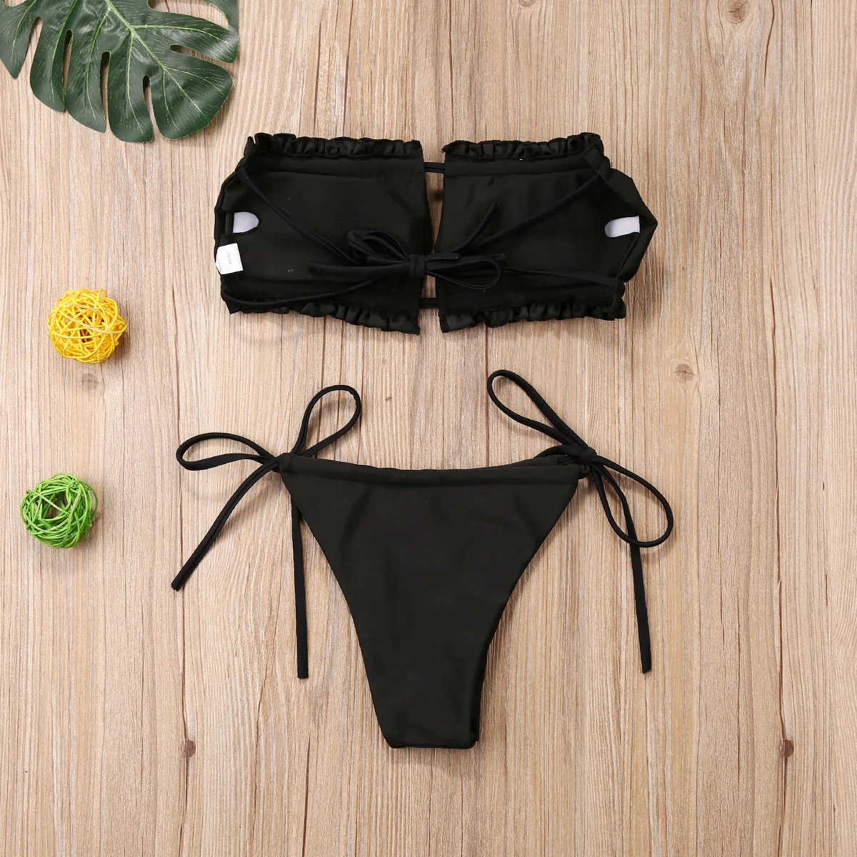 

Women 2pcs Sexy Bikini Set Wire-Free Hollow Chest Bra Triangle Straps Panty Swimming Suit