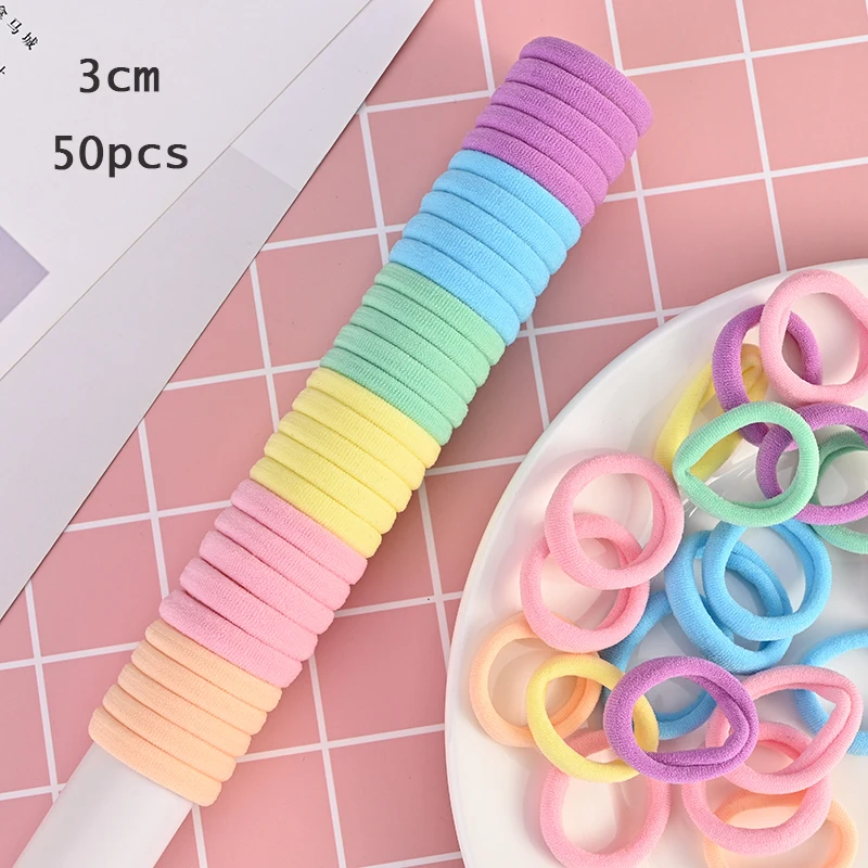 candy 50 50/100pcs 2/3cm Colorful Girls Elastic Hair Bands Holder Tie Wholesale Rubber Band Kids Hair Accessories Hair Bands for Girls - Цвет: candy 50