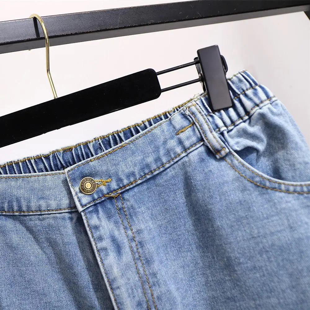 Джинсы женские с эластичным поясом повседневные брюки из денима широкими