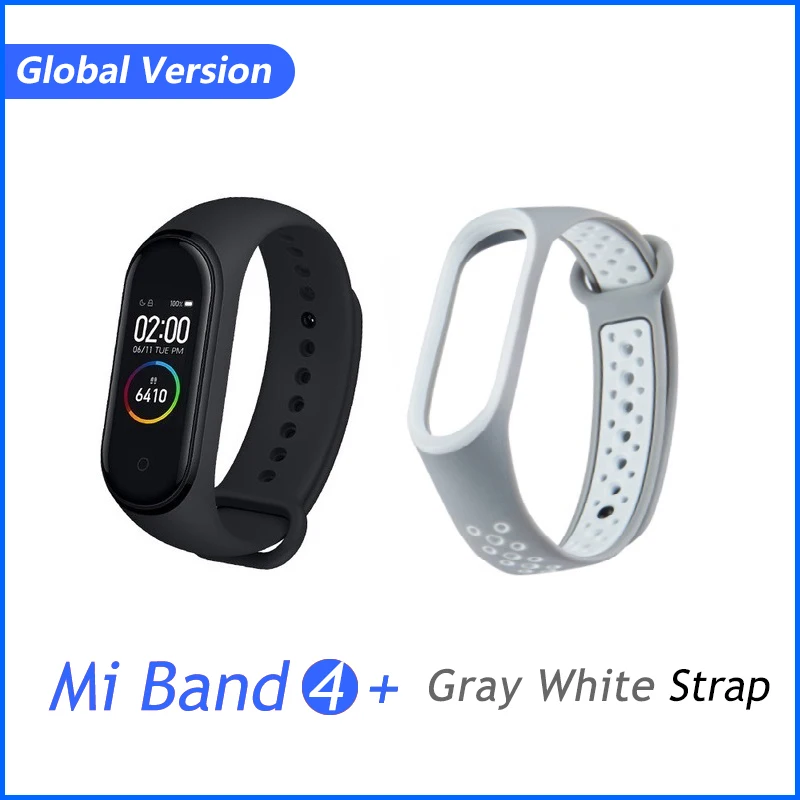 GB grey white Xiaomi Mi группа 3 4 глобальная Версия смарт-Браслет фитнес-браслет часы 3 большой сенсорный экран сообщение время сердечно - Цвет: GB grey white