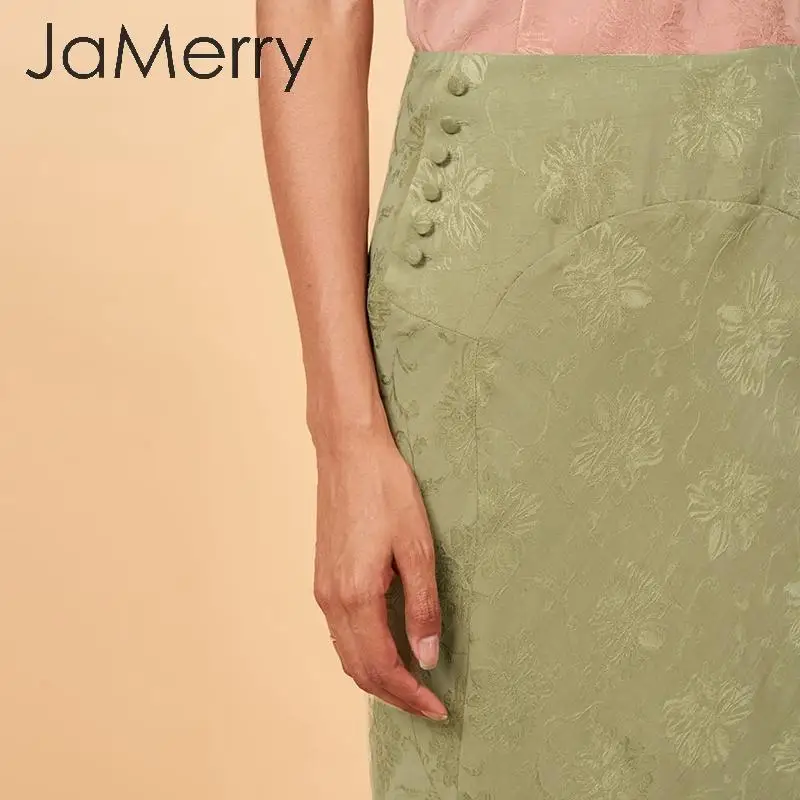 JaMerry винтажная юбка миди с цветочным принтом женская элегантная прямая на