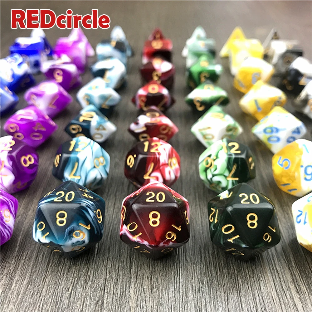 Лучшая цена для Rpg Dungeon и Dragons Die 7 шт набор D4 D6 D8 D10 D12 D20 как аксессуары настольной