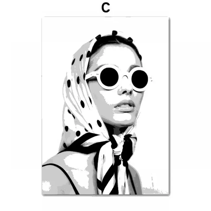 

European and American Fashion Poster Abstract Line Art Girl's Power Sunglasses Girl Wall Art Canvas Painting Home Decoration