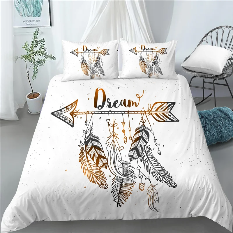 

Home Living Luxus Dreamcatcher Print 2/3Pcs Komfortable Bettbezug Kissenbezug Königin und König Größe Bettwäsche Set EU/US/AU Gr