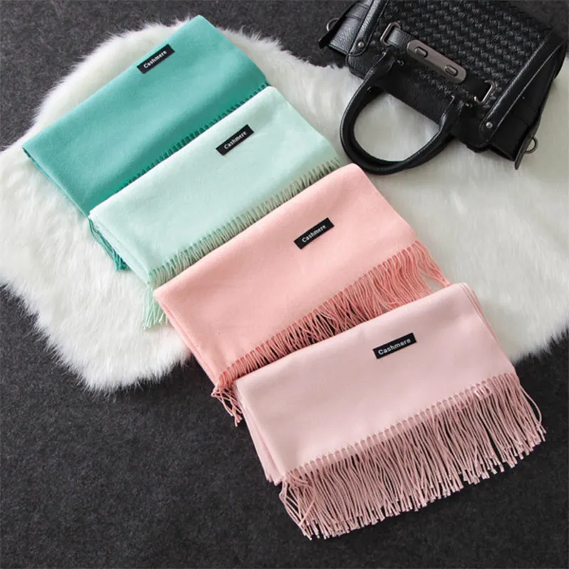 Осенне зимний новый однотонный имитация кашемировый шарф Длинная летняя теплая