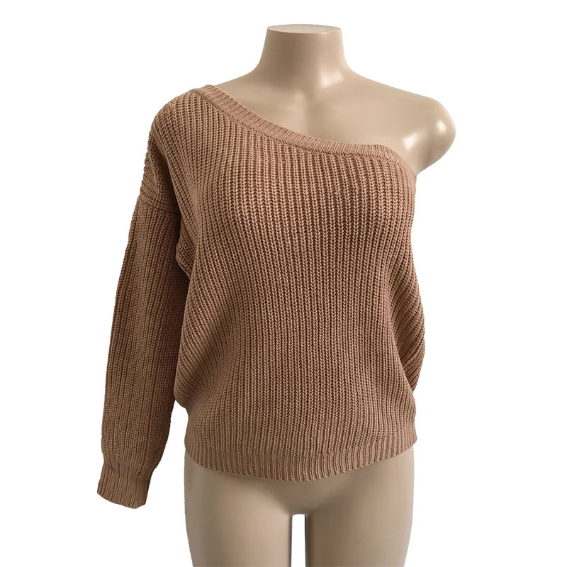 Осень-зима 2021 базовый женский свитер вязаный на одно плечо Женский пуловер