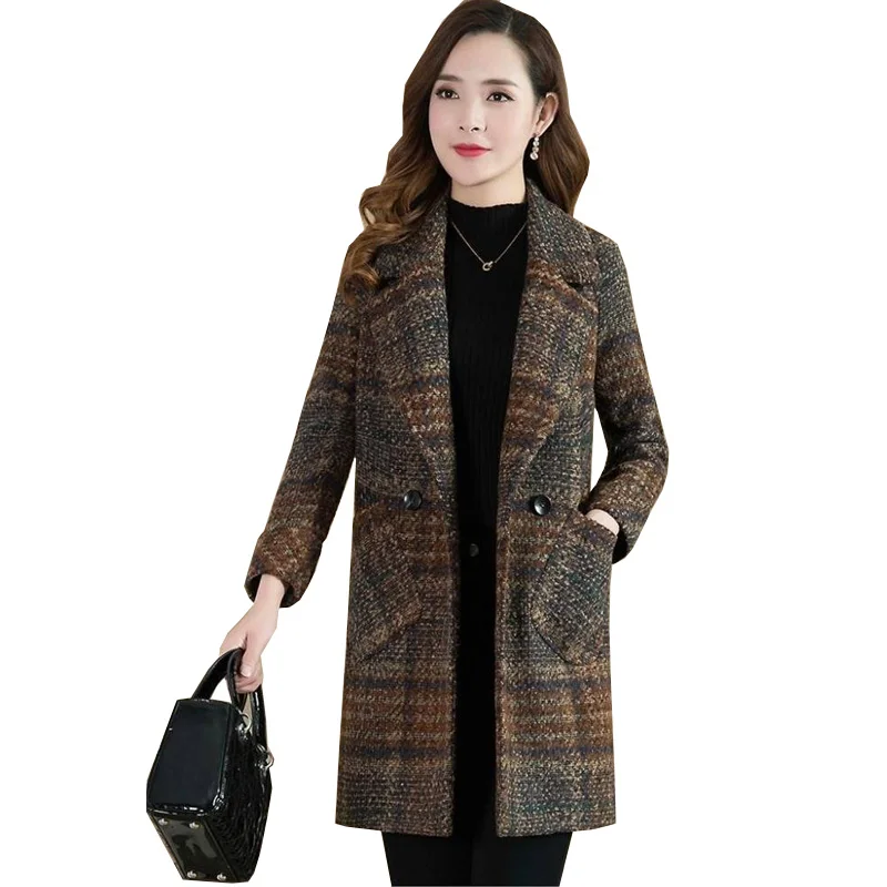 2019 шерстяное пальто ветровка женское качественное клетчатое Утепленные зимние