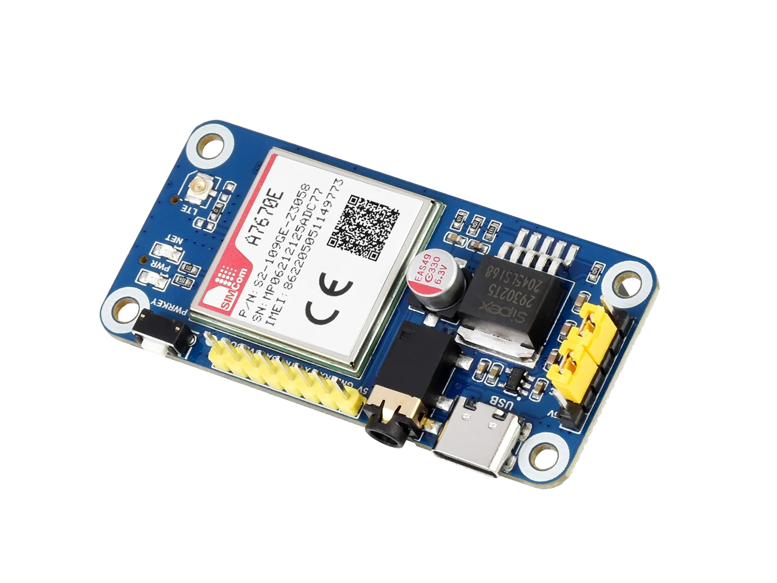 Шляпа A7670E LTE Cat-1 для Raspberry Pi Многополосная 2G GSM / GPRS LBS Европы Юго-Восточной Азии