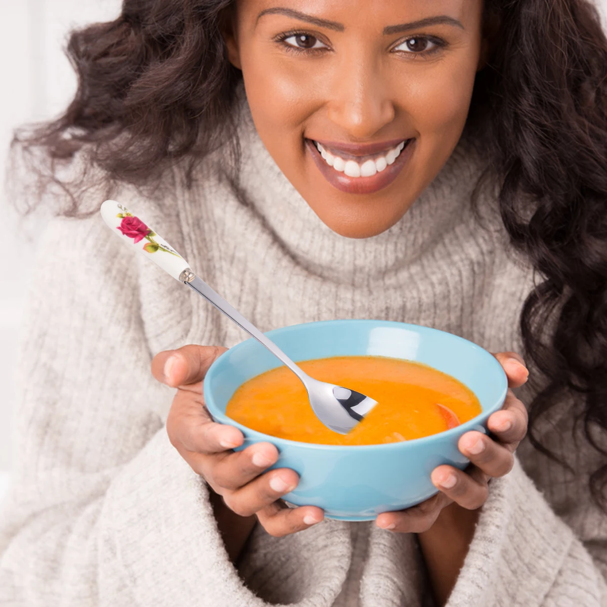 4 шт. ложки из нержавеющей стали с керамической ручкой керамические столовые