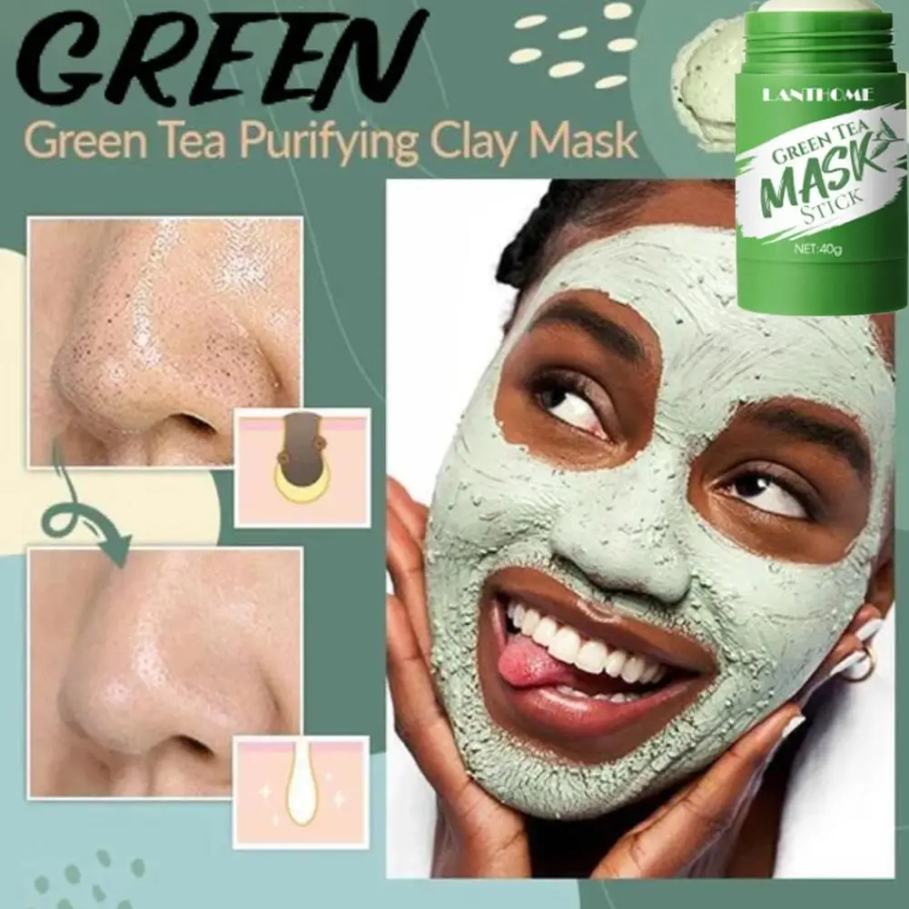 

Green Mask Stick Deep Cleansing Skin Eggplant Green Tea Detox Stick Mask Moisturizing Hydrating Whitening Face Green Mud Mask