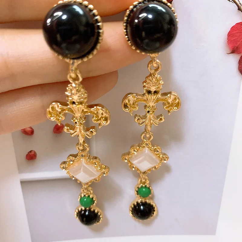 Европа и Соединенные Штаты барочные серьги в стиле дворца ретро с бриллиантами длинные, выделяющие лицо, тонкие жемчуг.