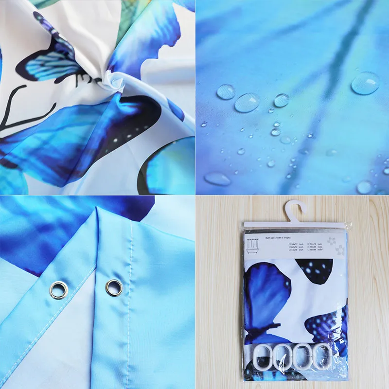 

Elegant Butterfly Printing Bath Curtains Waterproof Polyester Fabric Washable Bathroom Shower Curtain with Hooks Accessories
