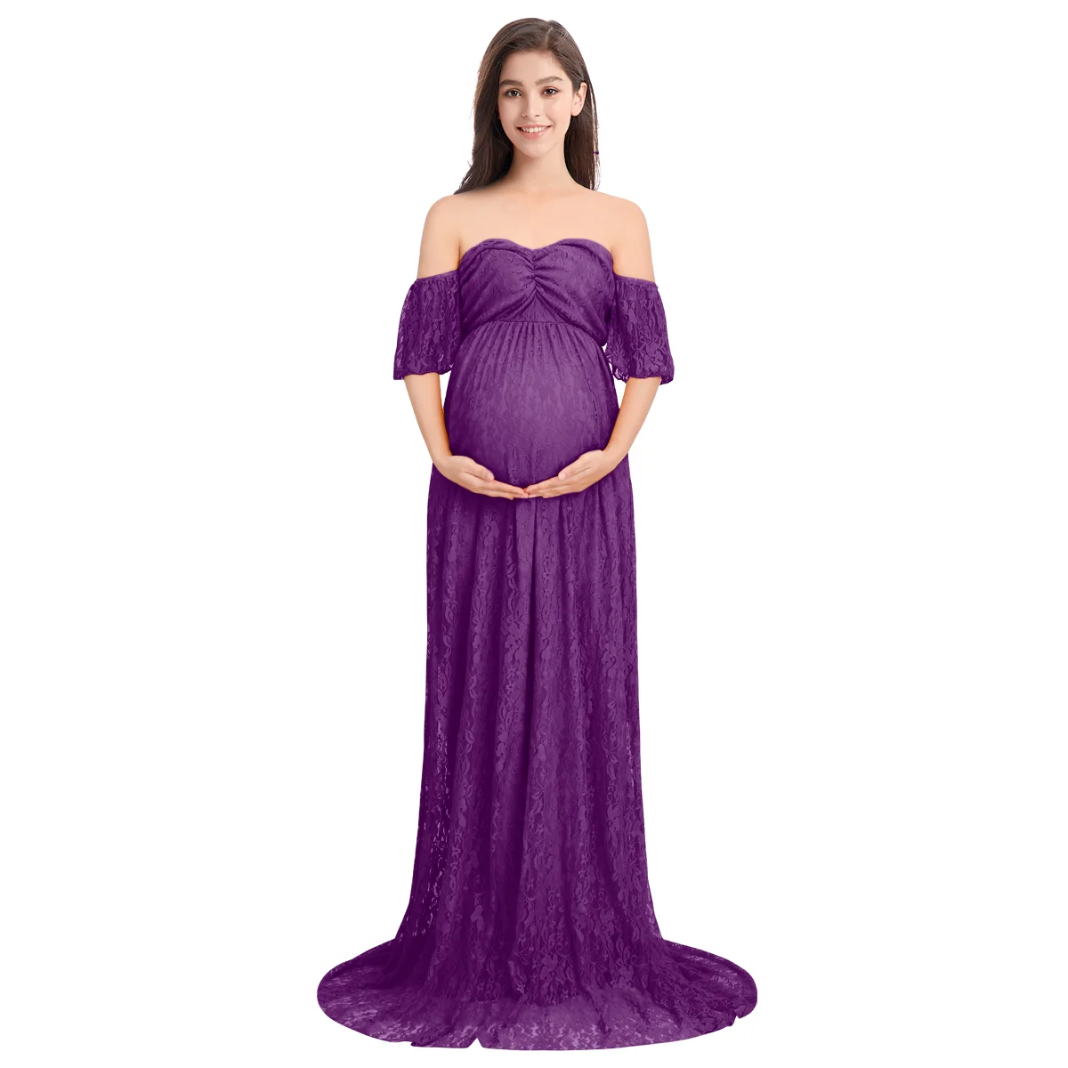 Purple Платье для беременных длинное платье с длинным шлейфом для фотография беременной женщины свадебное платье для беременных Платья для фотосессии - Цвет: Purple