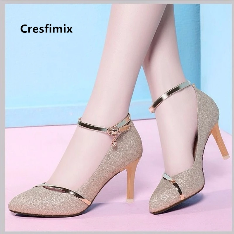 Cresfimix/женские пикантные свадебные туфли золотистого цвета на высоком