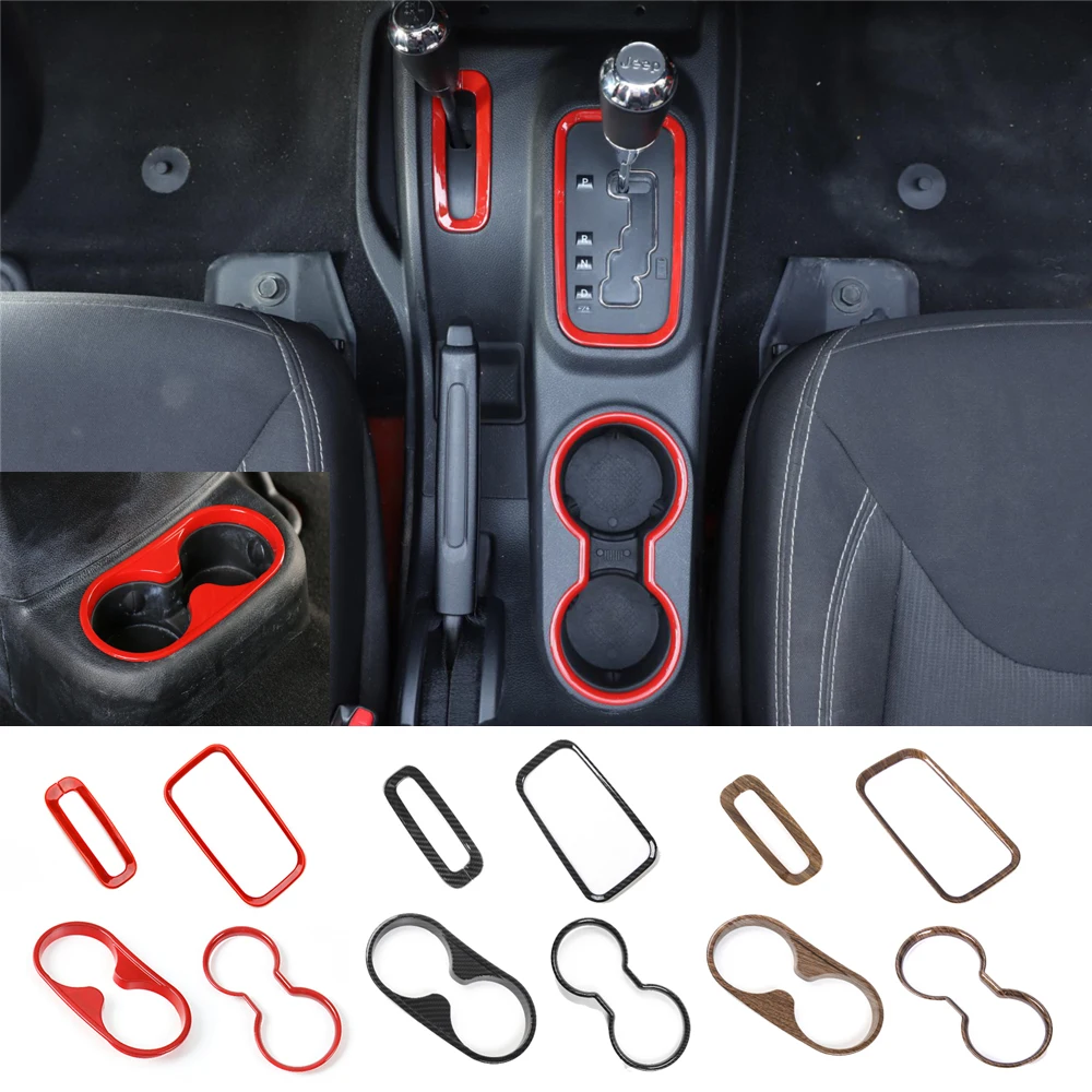 

ABS Front & Rear Cup Holder Cover Gear Shift Decoration Trim for Jeep Wrangler JK 2011-2017 Car Accessories Interior