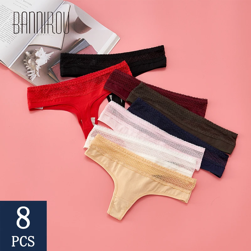 

BANNIROU 8 Pcs Woman Underwear Panty Cotton Sexy Lace Female T-back Soft Lace G-string Thongs For Woman Panties Free Shipping