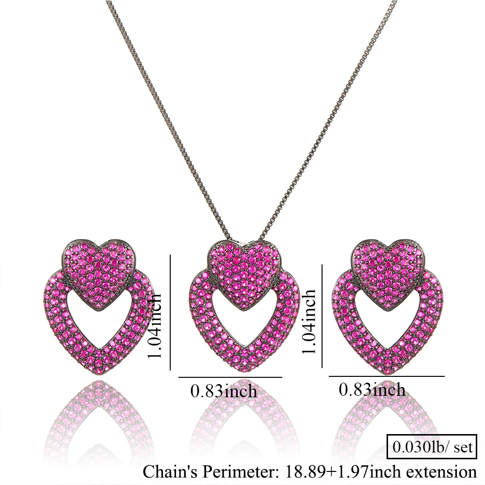 

SisCathy 5 Colors High Quality Cubic Zirconia Romantic Heart Pendant Necklace Earrings Jewelry Set Bridal Wedding Party Daily