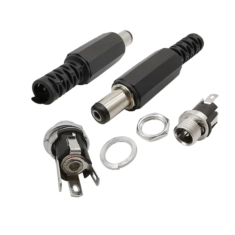 5/10Pcs 5.5 x 2.1mm DC Connectors Male Female Plug Jack Socket Nut Panel Mount Power Adapter 2.1*5.5 DC-022 DC-022B - купить по