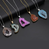 new style hot sale natural stone necklace irregular rainbow agates pendant love romantic gift chain 405cm