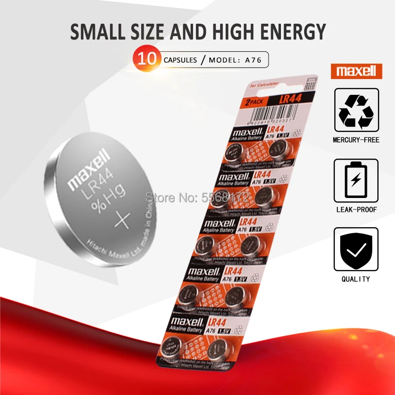 Аккумуляторы для калькулятора 10 шт./1 упаковка Maxell LR44 A76 AG13 0% Hg SR1154 357 LR 44 1 5 V|Часовые