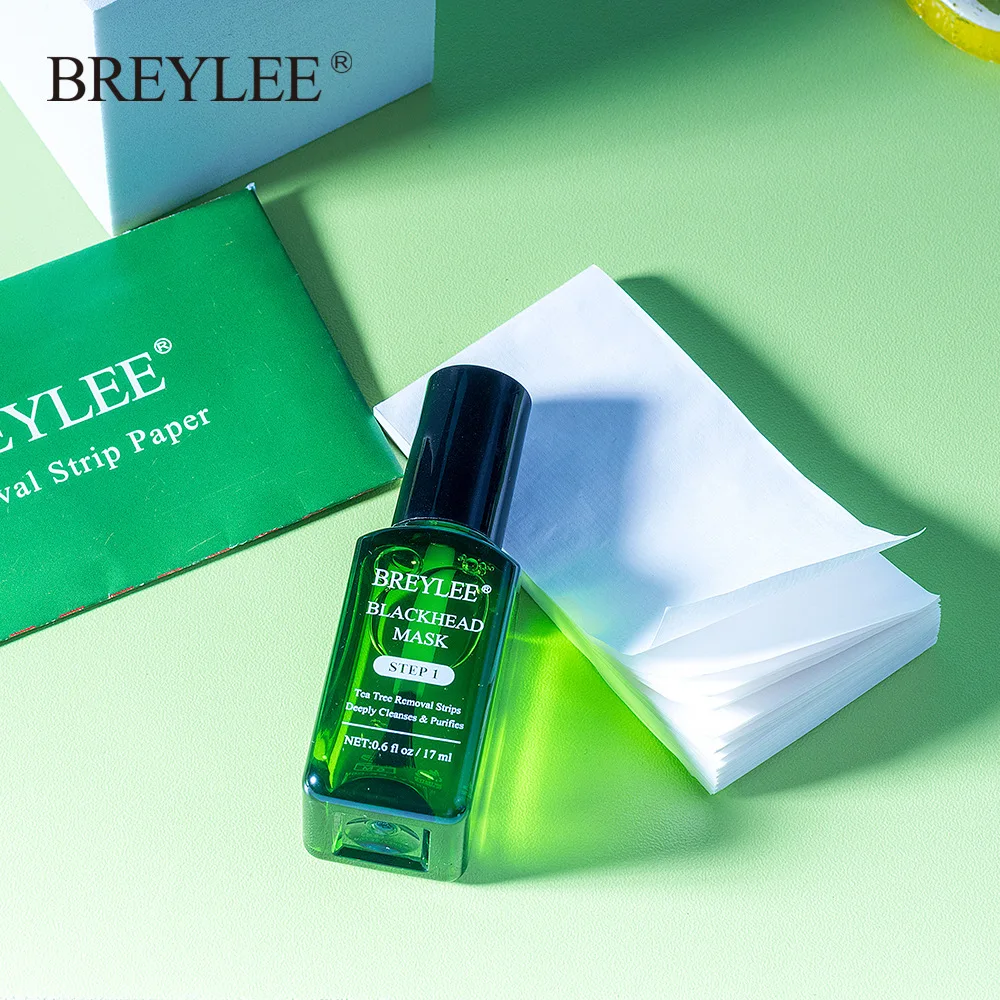 BREYLEE Tea Tree Black Head Nose Membrane Liquid and 100Pc Papers Blackhead Remover Acne Cleansing Peel Off Mud Mask 17ml |