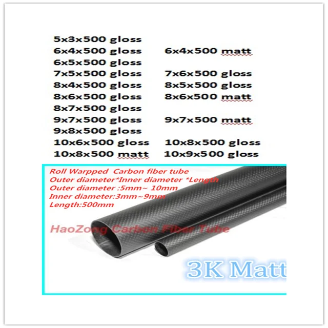 3k Carbon Fiber Tube/Shaft od20 x id19 L500mm Roll Wrapped Poles 20*19 