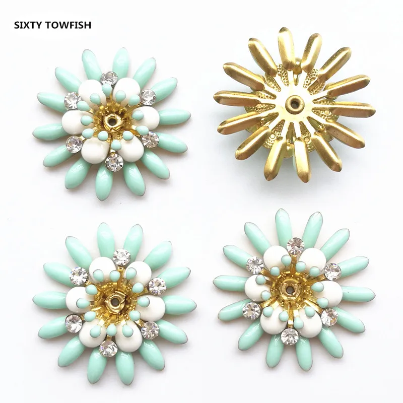 5 Pieces/lot 8 styles Copper Filigree Rhinestone Flower Slice Charms Base Setting DIY Jewelry Accessory Findings - Цвет: 029-29mm