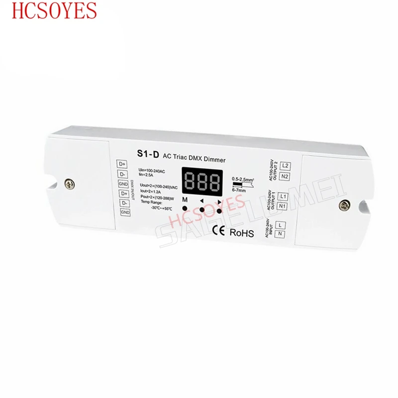

S1-D AC100-240V 288W 2 Channel Triac DMX Dimmer, Dual channel output Silicon DMX 512 controller