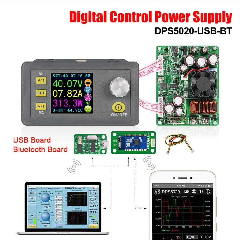 DPS5020-USB Постоянное Напряжение Ток понижающий связь 50 в 20A ЖК-вольтметр цифровой